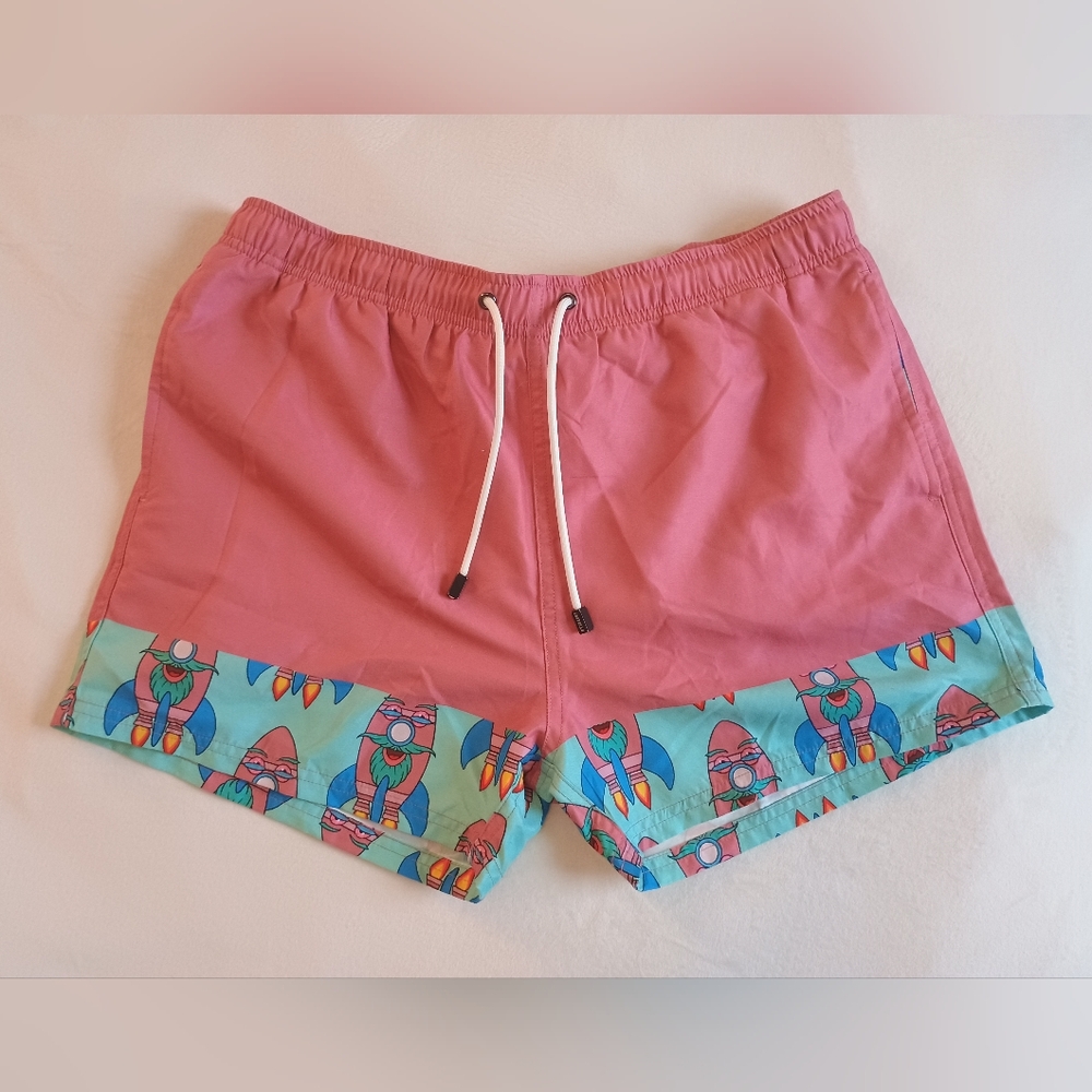 Costello Mens m Pink and Blue Rocket Print Swim Shorts